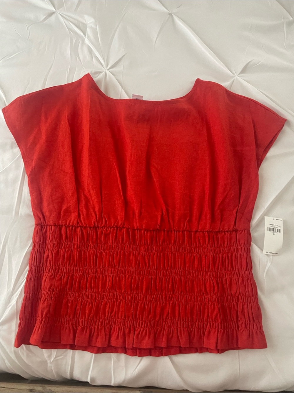 Old Navy Red Short Sleeve Smocked Waist Tunic